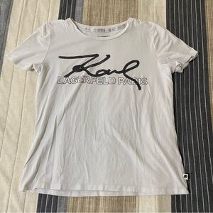 Karl Lagerfeld White Tee with Black Script Logo